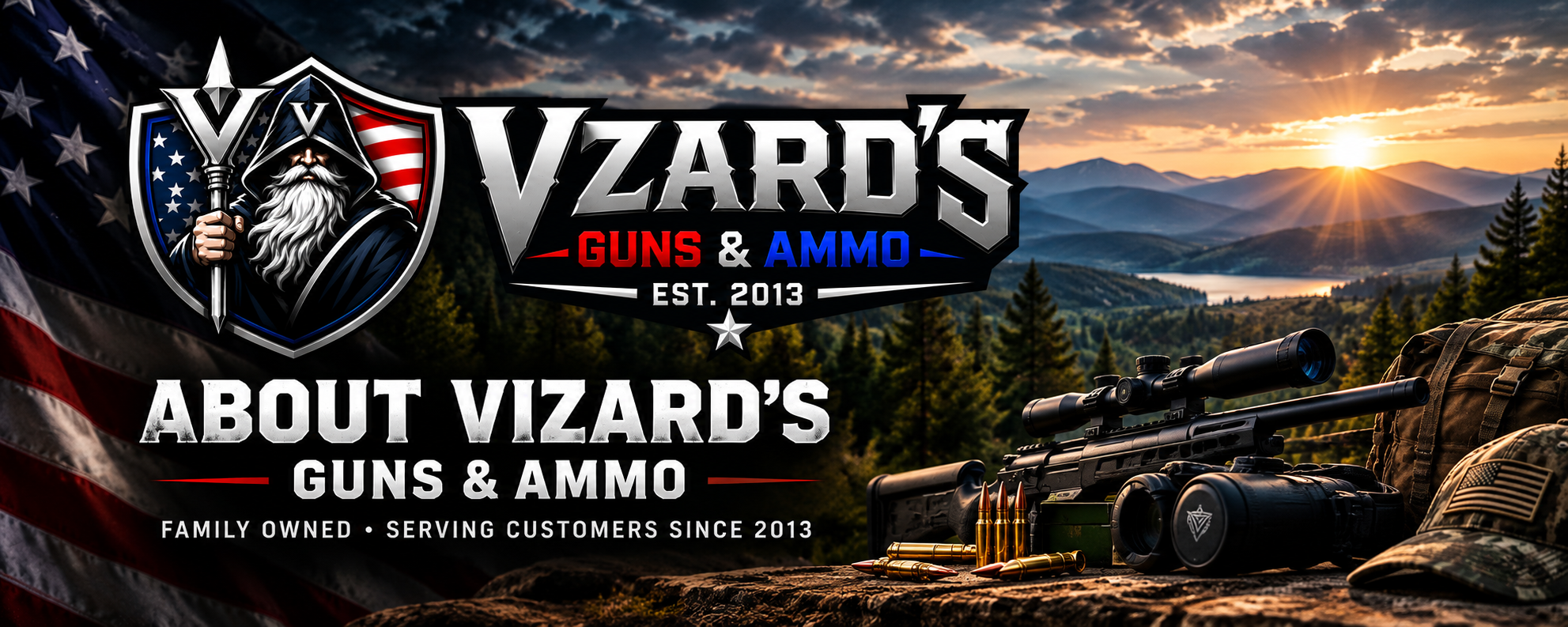 Vizard's Guns & Ammo family-owned firearms and ammunition retailer serving customers since 2013